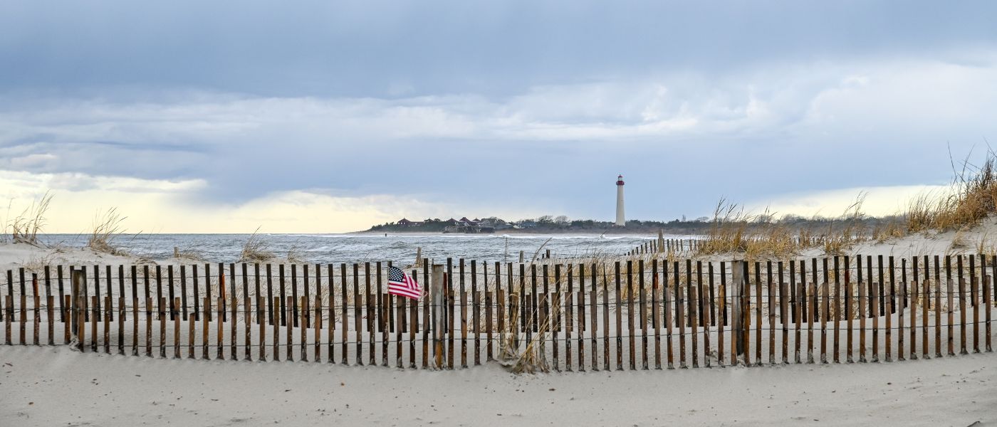 The Cove beach during the winter looking toward the lighthouse